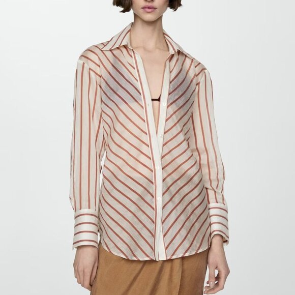 Mango Semi-transparent striped shirt - Women | XXS | USA 0 - Picture 1 of 2